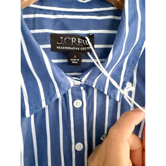 J.Crew | NWOT Cerise shirtdress in striped poplin in Deep Sea Stripes | Sz 2 - Picture 6 of 10